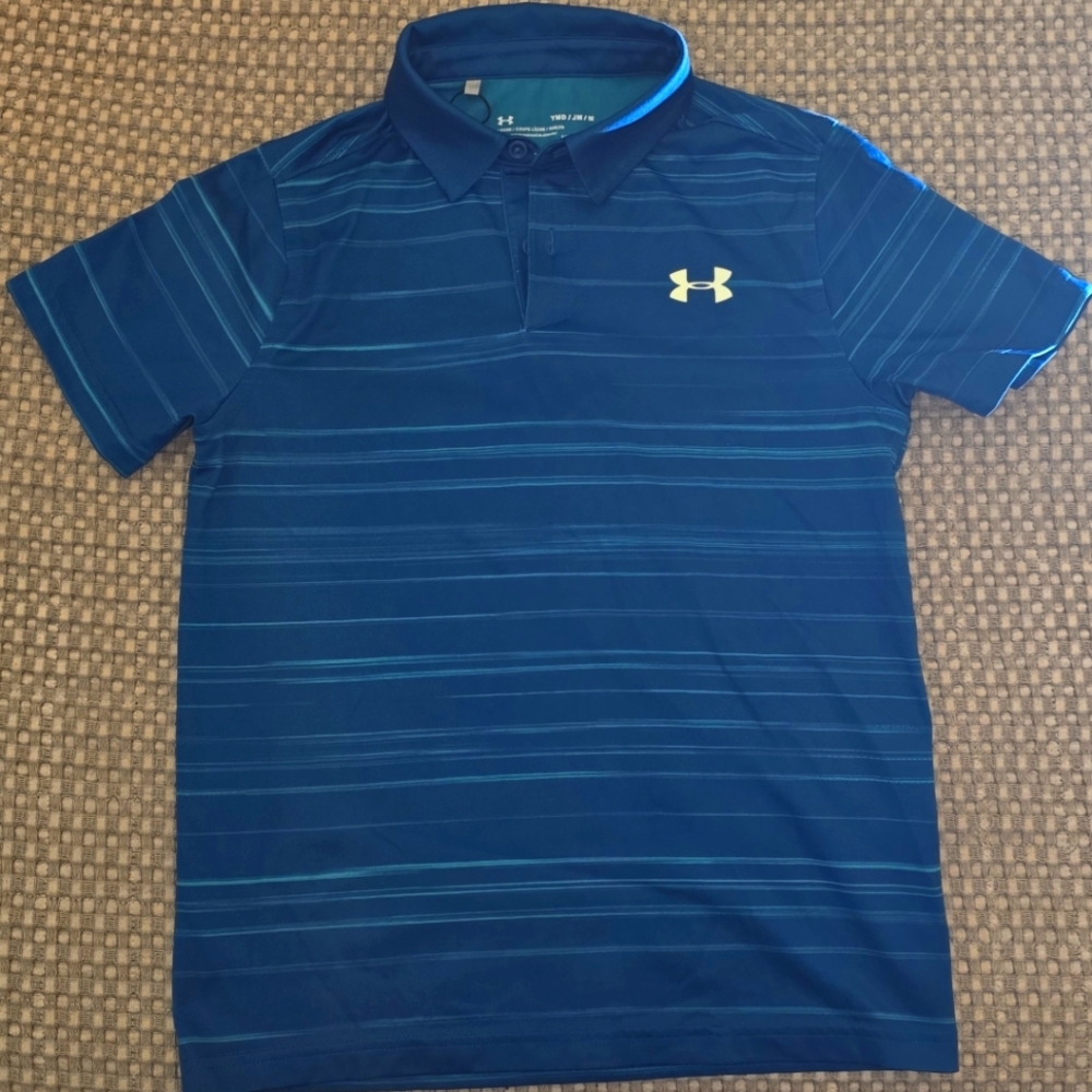 Under Armour Navy and Teal Heatgear Striped Polo